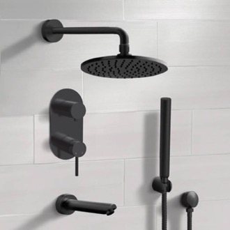 Tub and Shower Faucet Matte Black Tub and Shower Faucet Set with Handheld, Rain Shower Head Remer TSH66